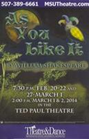 2014-02-20, As You Like It, Promotional Poster. Theatre and Dance Department. Minnesota State University, Mankato.